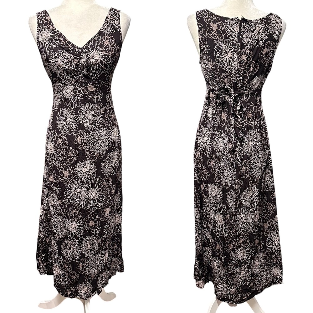 Vtg Y2K Floral Maxi Long Slip Dress Womens Sz 14‎ V-neck Empire Waist Romantic